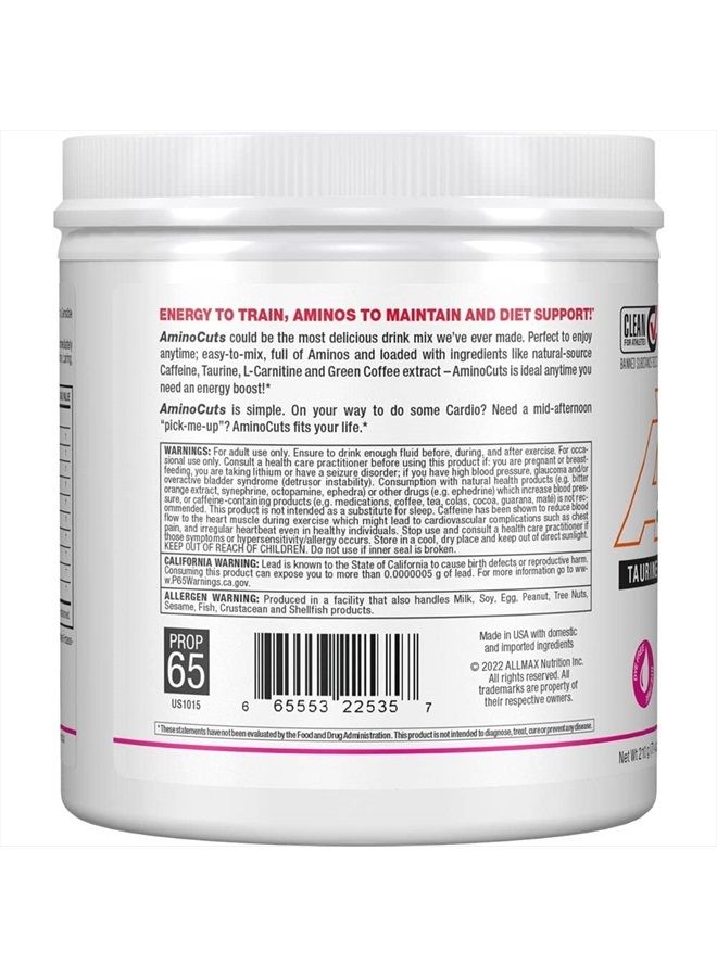 AMINOCUTS (ACUTS), Amino-Charged Energy Drink with Taurine, L-Carnitine, Green Coffee Bean Extract, Pink Lemonade, 30 Servings