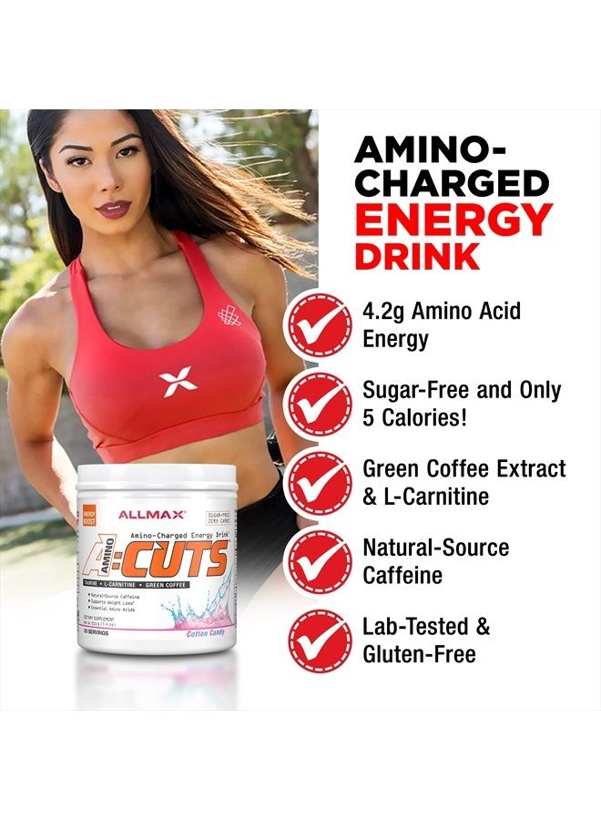 AMINOCUTS (ACUTS), Amino-Charged Energy Drink with Taurine, L-Carnitine, Green Coffee Bean Extract, Pink Lemonade, 30 Servings