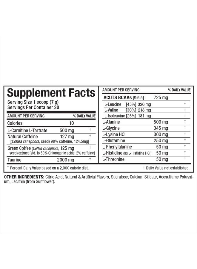 AMINOCUTS (ACUTS), Amino-Charged Energy Drink with Taurine, L-Carnitine, Green Coffee Bean Extract, Pink Lemonade, 30 Servings