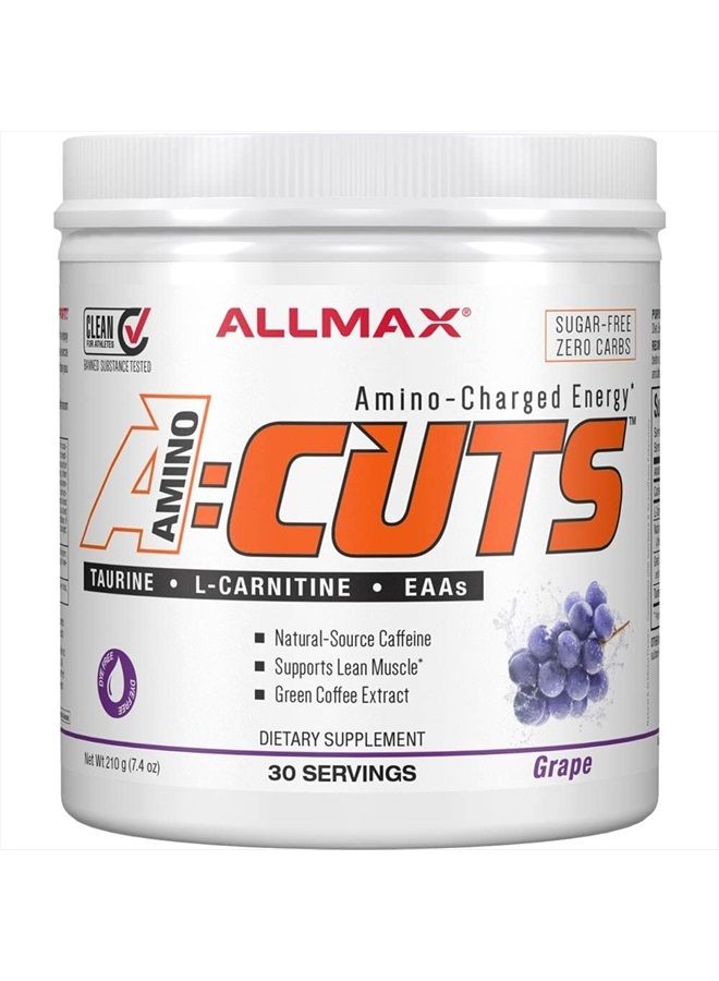 AMINOCUTS (ACUTS), Amino-Charged Energy Drink with Taurine, L-Carnitine, Green Coffee Bean Extract, Grape Escape, 30 Servings