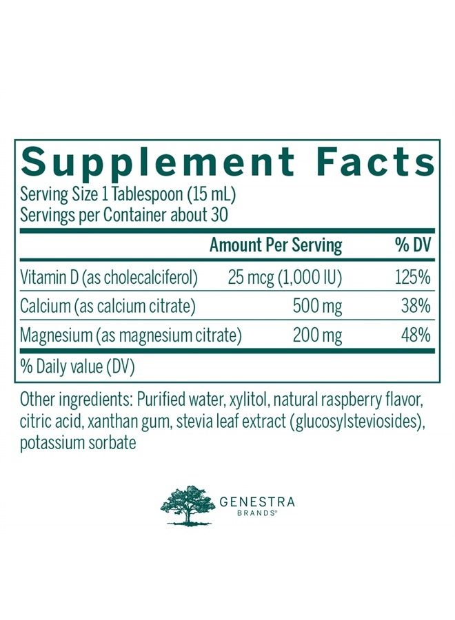 Cal Mag Raspberry Liquid | Calcium and Magnesium Citrate Formula with Vitamin D | 15.2 fl. oz.