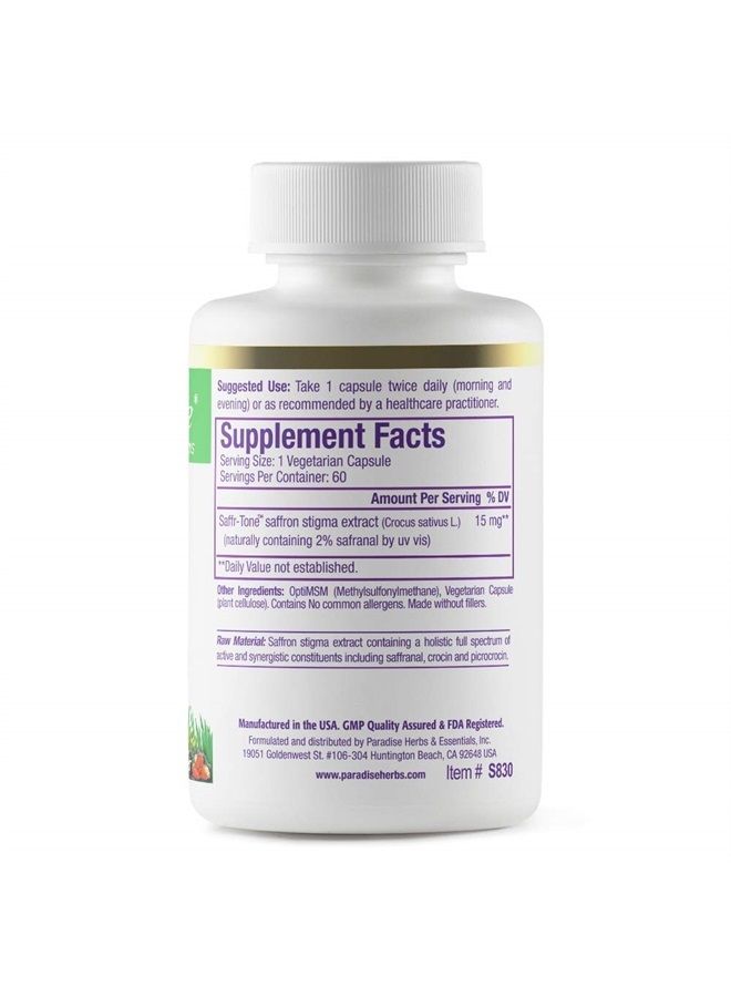Saffr-Tone, Saffron Extract, Active Whole Spectrum Extract, Vegan, Non GMO, Gluten Free, 60 Vegetarian Capsules