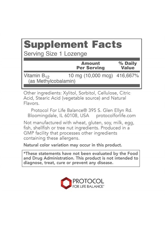 Protocol Methyl B12 10,000mcg - Vitamin B12 - Energy Support and Brain Supplement - 60 Lozenges