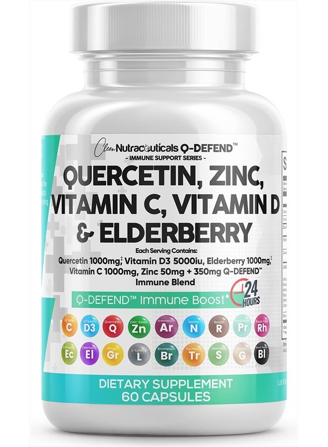 Quercetin 1000mg Zinc 50mg Vitamin C 1000mg Vitamin D 5000 IU Bromelain Elderberry - Lung Immune Defense Support Supplement Adults with Artemisinin, Garlic Immunity Allergy Relief