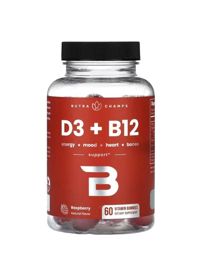 D3 + B12, Raspberry, 60 Vitamin Gummies