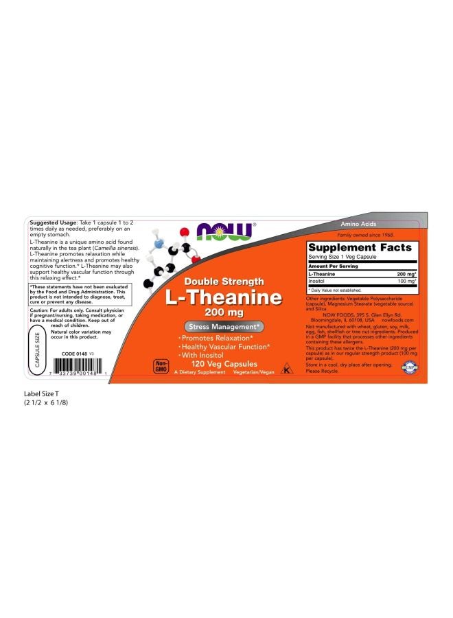 L-Theanine Double Strength 200 mg Stress Management - 120 Veg Capsules