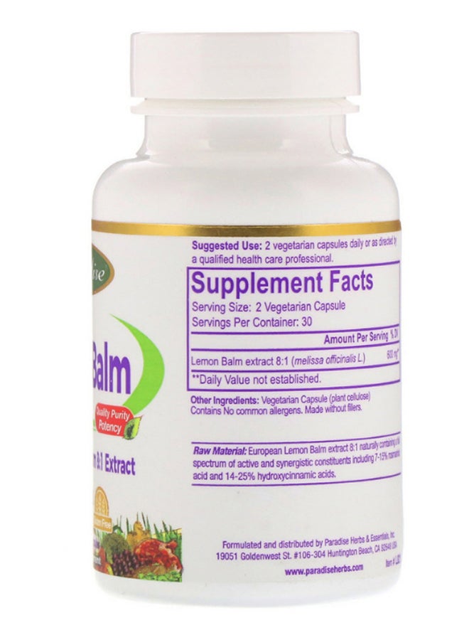 Lemon Balm Dietary Supplement - 60 Capsules