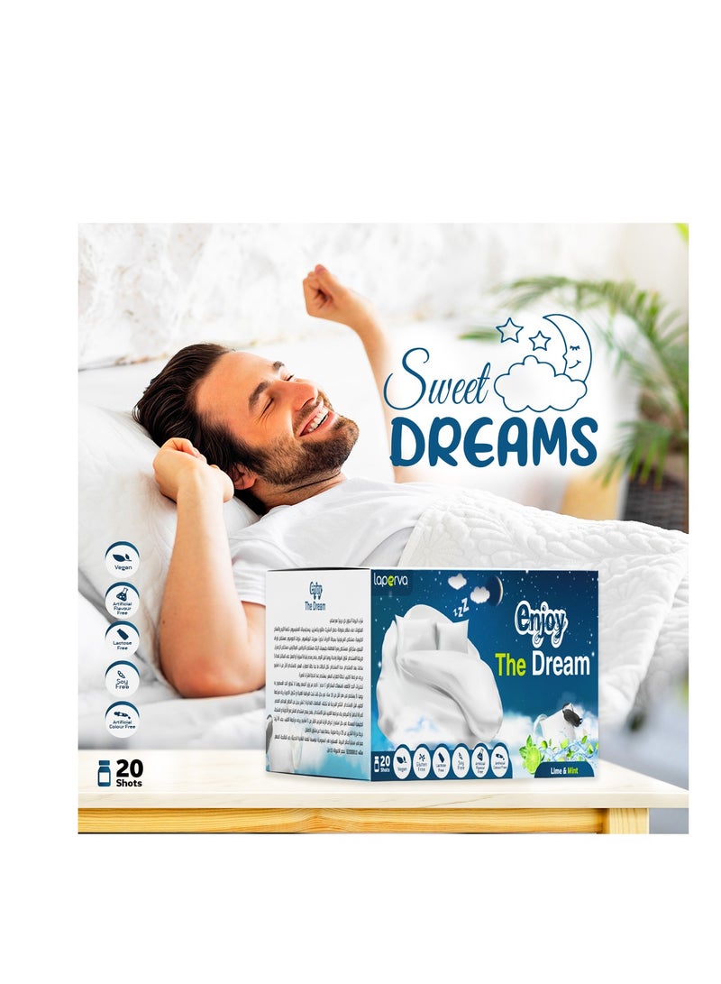 Enjoy the Dream Sleep Aid Supplement with Melatonin- Lime Mint, 20x15ml Vials , 5-HTP, Rosmarinic Acid, Curcuminoids, Safranal & Crocins, Passionflower, Zinc & Magnesium