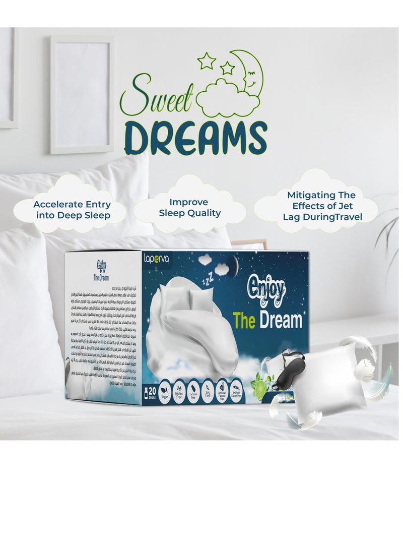 Enjoy the Dream Sleep Aid Supplement with Melatonin- Lime Mint, 20x15ml Vials , 5-HTP, Rosmarinic Acid, Curcuminoids, Safranal & Crocins, Passionflower, Zinc & Magnesium