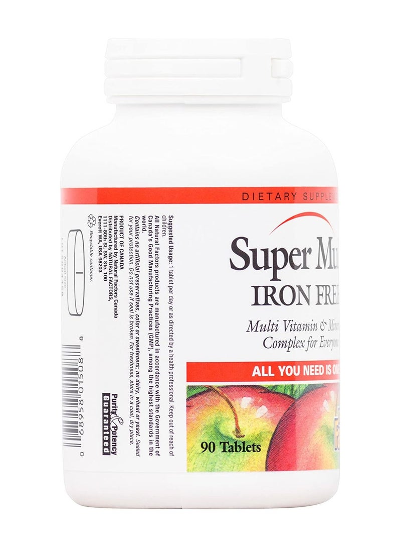 Natural Factors, Super Multi, Iron Free Daily Multivitamin and Mineral Support, 90 tablets (90 servings)