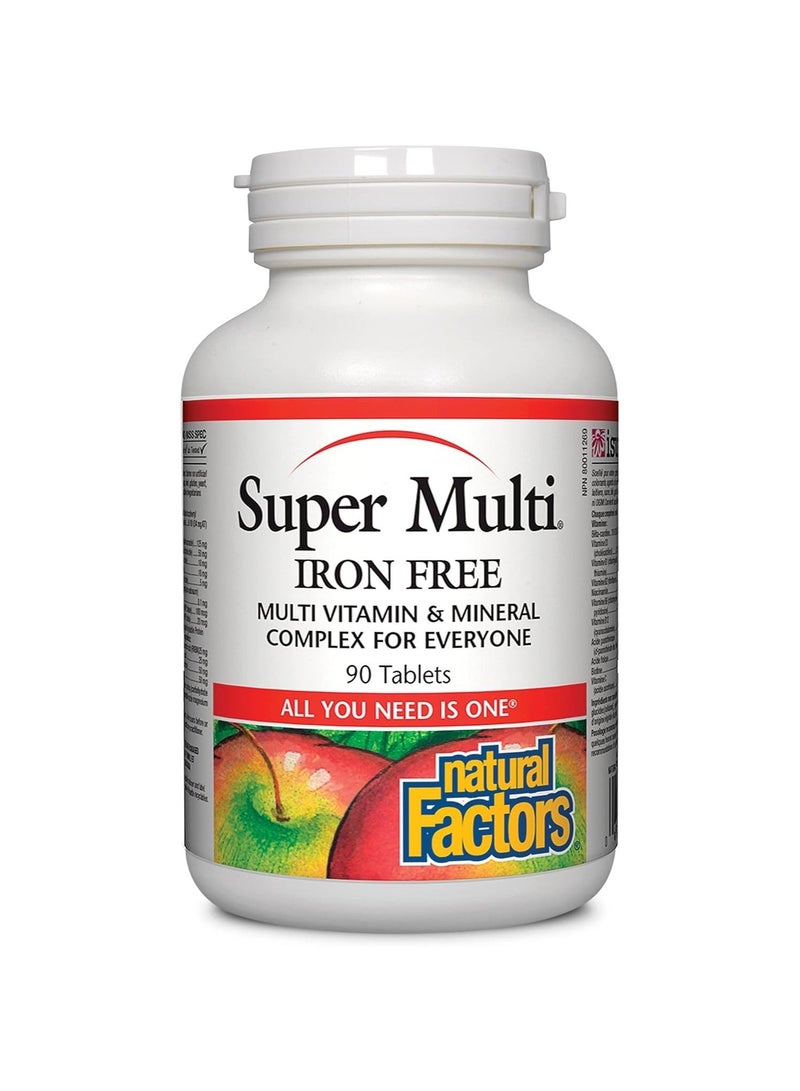 Natural Factors, Super Multi, Iron Free Daily Multivitamin and Mineral Support, 90 tablets (90 servings)