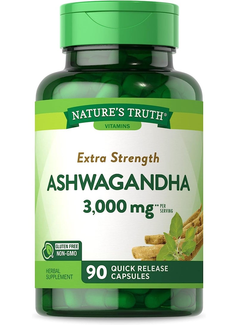 Extra Strength Ashwagandha, 3,000 mg, 90 Quick Release Capsules (1,500 mg per Capsule)