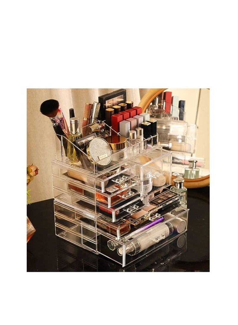 ORiTi Clear Makeup Organizer and Storage For Vanity,Large Acrylic Cosmetics Display Cases with Stackable Drawers For Bathroom Counter Dresser (Large-6 drawers With Tray Top)