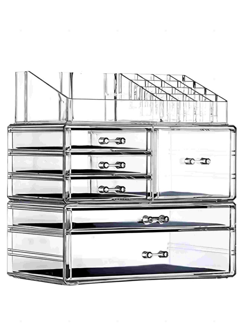 ORiTi Clear Makeup Organizer and Storage For Vanity,Large Acrylic Cosmetics Display Cases with Stackable Drawers For Bathroom Counter Dresser (Large-6 drawers With Tray Top)