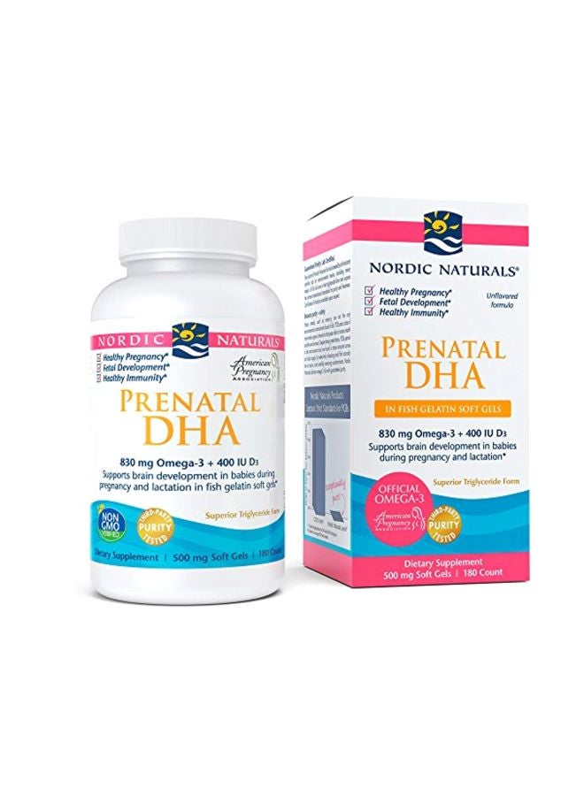 Prenatal DHA Omega 3 400 IU Dietary Supplement 500 mg - 180 Soft Gels