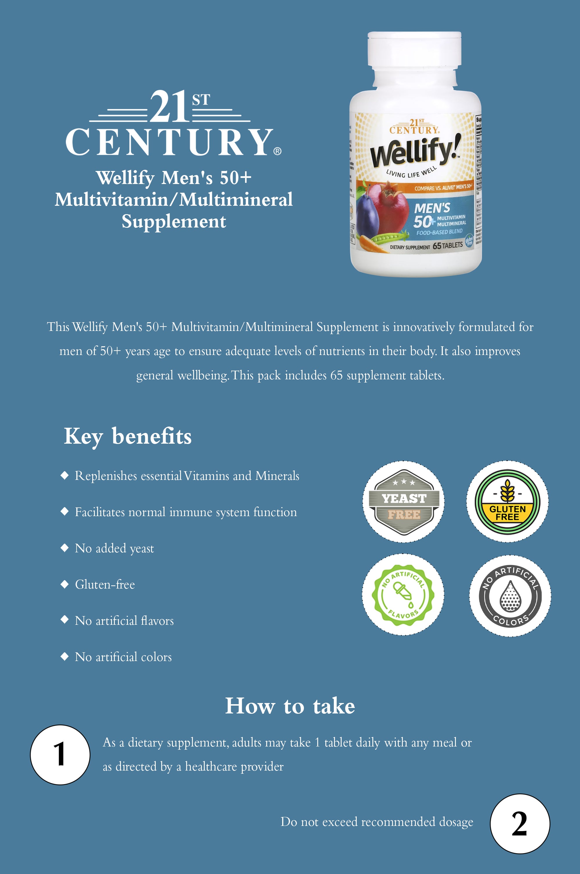 Wellify Men's 50 Plus Multivitamin Multimineral - 65 Tablets