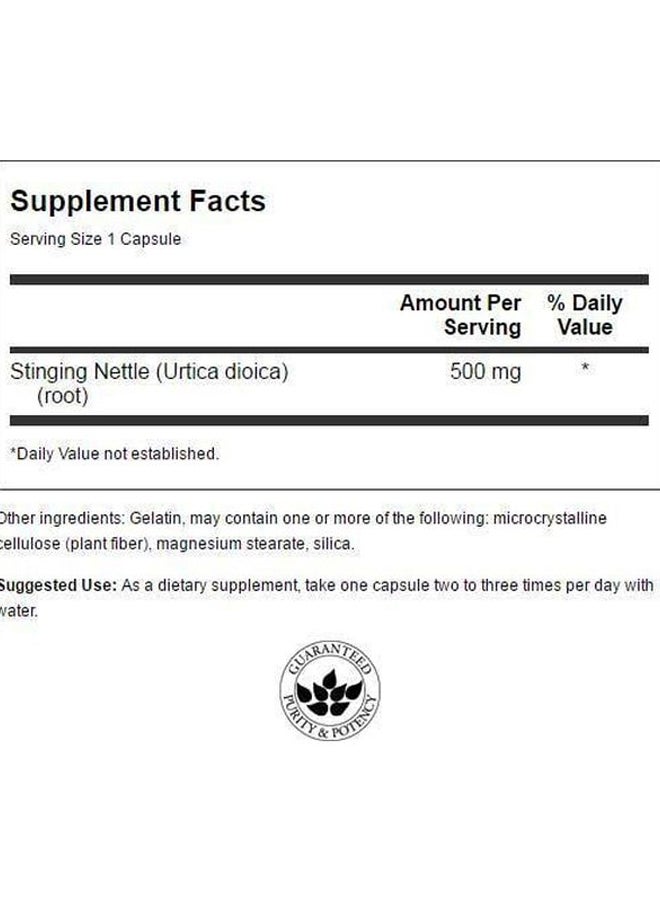 Stinging Nettle Root 500mg Herbal Supplement - 100 Capsules