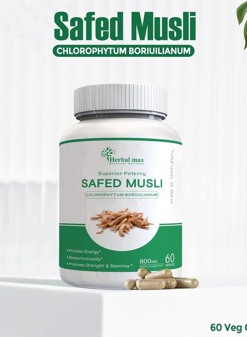 Herbal max Safed Musli Extract 800 mg 60 Capsule with Korean Ginseng Capsule combo