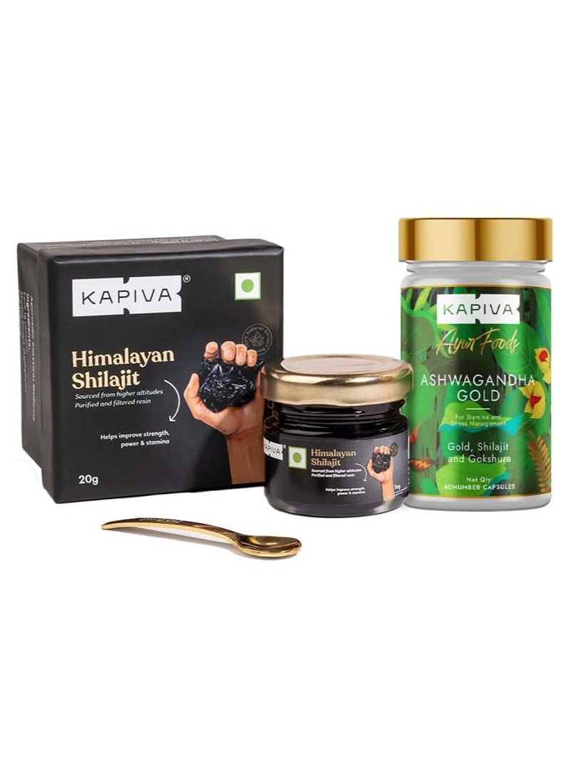 Himalayan Shilajit + Ashwagandha Gold Boost Stamina And De-Stress Natural, Ayurvedic