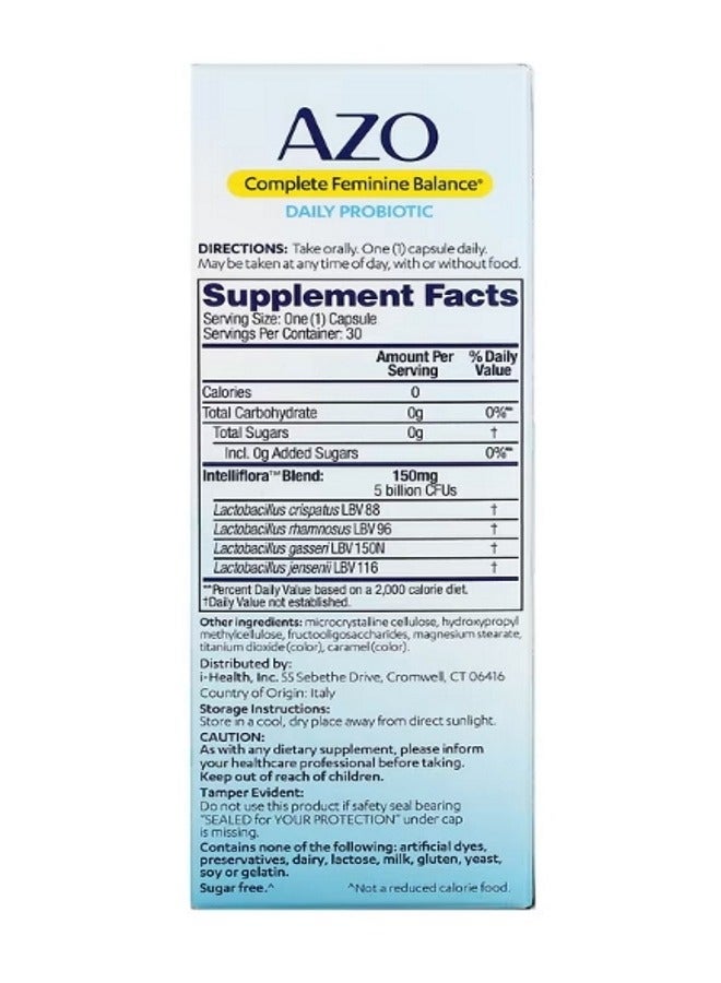 Complete Feminine Balance Daily Probiotic 5 Billion 30 Once Daily Capsules