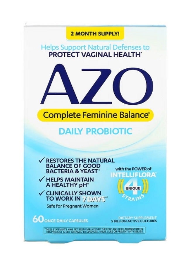 Complete Feminine Balance Daily Probiotic 5 Billion Active Cultures 60 Once Daily Capsules