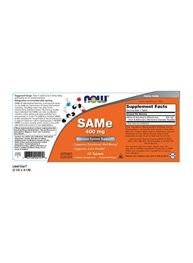 SAMe Dietary Supplement 400 mg - 60 Vegetarian Tablets