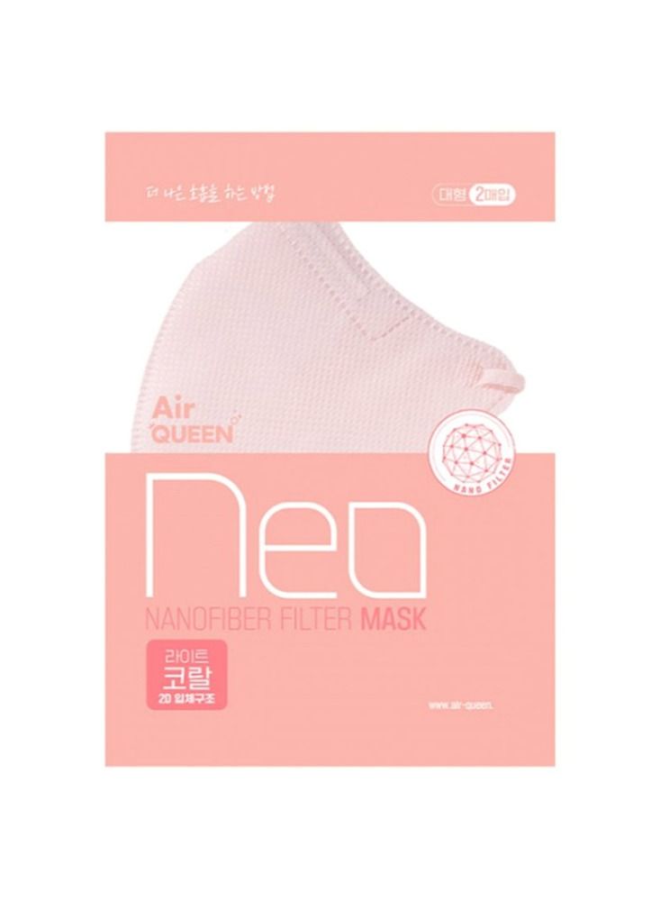 Air Queen NEO Nanofiber Filter Face Mask, Paper Light weight, 0.1µm Nanofiber Filter, Made in Korea (2masks/Sealed pack) x (5Packs) (Pink)