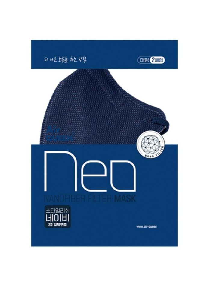 Air Queen NEO Nanofiber Filter Face Mask, Paper Light weight, 0.1µm Nanofiber Filter, Made in Korea (2masks/Sealed pack) x (5Packs) (Navy Blue)