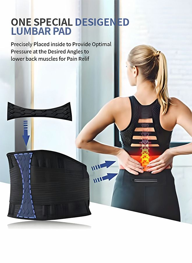 Sports Back Brace for Men and Women - Breathable Waist Lumbar Lower Back Support Belt for Sciatica, Herniated Disc, Scoliosis Back Pain Relief, Heavy lifting, with Dual Adjustable Straps