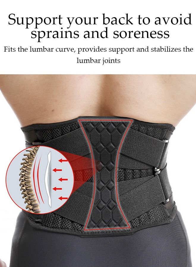 Sports Back Brace for Men and Women - Breathable Waist Lumbar Lower Back Support Belt for Sciatica, Herniated Disc, Scoliosis Back Pain Relief, Heavy lifting, with Dual Adjustable Straps