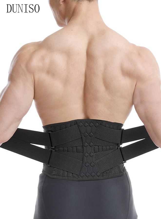 Sports Back Brace for Men and Women - Breathable Waist Lumbar Lower Back Support Belt for Sciatica, Herniated Disc, Scoliosis Back Pain Relief, Heavy lifting, with Dual Adjustable Straps