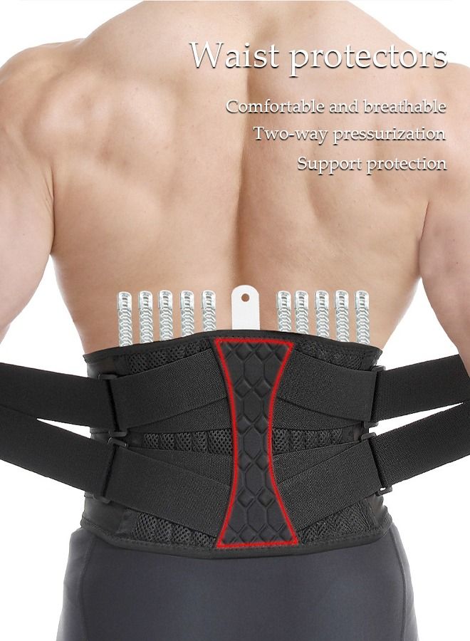 Sports Back Brace for Men and Women - Breathable Waist Lumbar Lower Back Support Belt for Sciatica, Herniated Disc, Scoliosis Back Pain Relief, Heavy lifting, with Dual Adjustable Straps