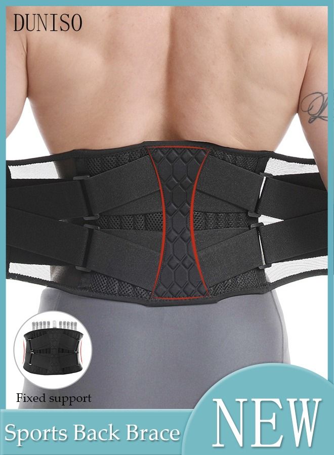 Sports Back Brace for Men and Women - Breathable Waist Lumbar Lower Back Support Belt for Sciatica, Herniated Disc, Scoliosis Back Pain Relief, Heavy lifting, with Dual Adjustable Straps