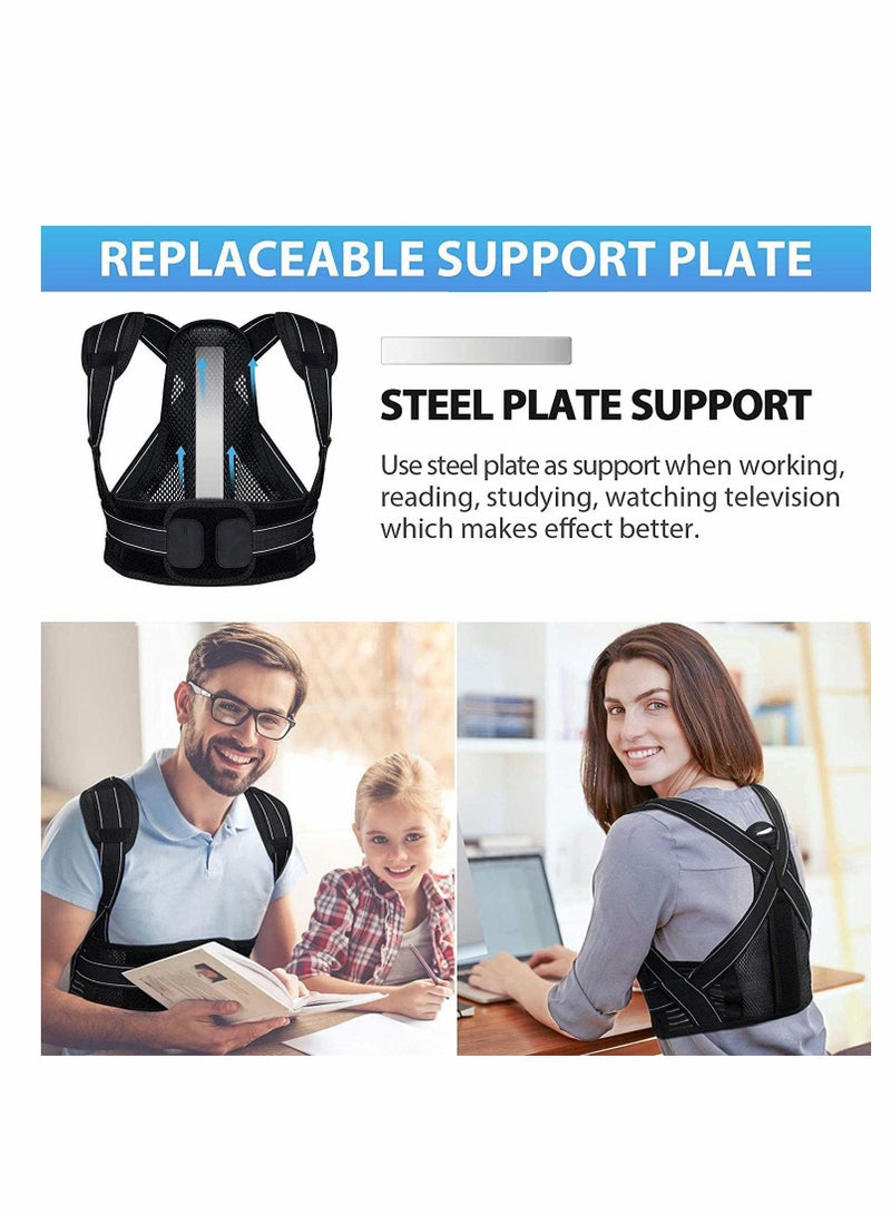 Posture Corrector for Men Women, Back Brace with Replaceable Support Plate, Breathable and Adjustable Providing Pain Relief from Back, Neck & Shoulder