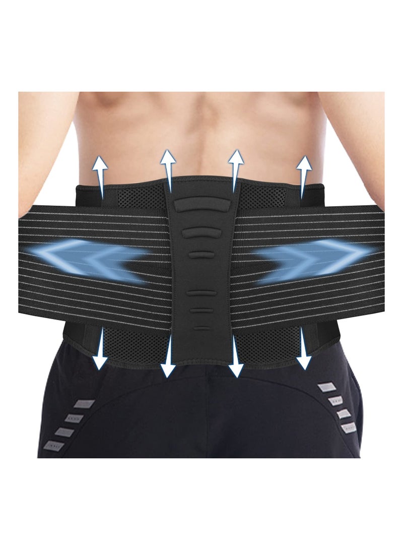 Lower Back Support Brace Belt with 3 Large Stays for Men and Women Sciatica Pain Relief Hole Mesh Double Compression Size L Waist 37.4Inch to 42.5Inch