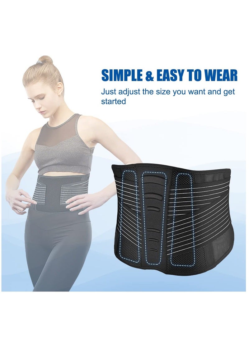 Lower Back Support Brace Belt with 3 Large Stays for Men and Women Sciatica Pain Relief Hole Mesh Double Compression Size L Waist 37.4Inch to 42.5Inch