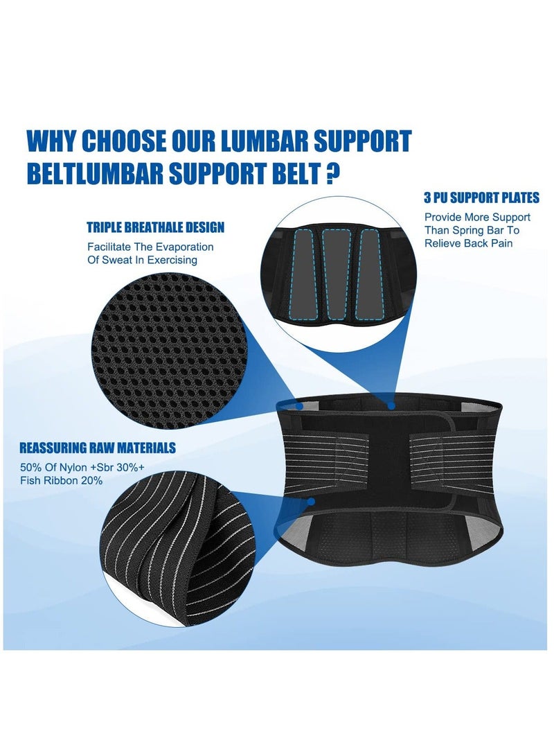 Lower Back Support Brace Belt with 3 Large Stays for Men and Women Sciatica Pain Relief Hole Mesh Double Compression Size L Waist 37.4Inch to 42.5Inch