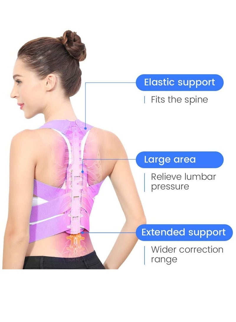 Posture Corrector for Women, Extended Backplate Back Straightener, Adjustable Upper brace Neck Shoulder Pain Relief and Clavicle Support, Pink