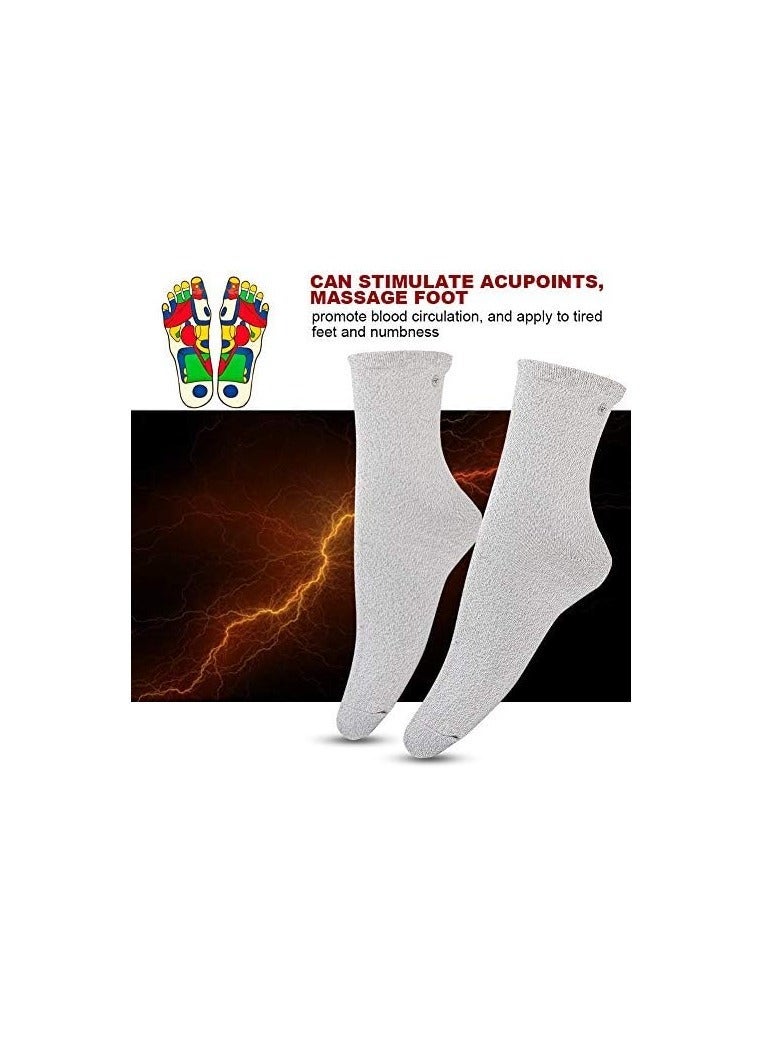 Silver Conductive Massage Socks, Electrode for TENS/EMS Machine to Stimulate Blood Circulation Sports Injuries Pain Relief Household Use, Treatment of Foot Nerve and Joint Pain(A Pair)