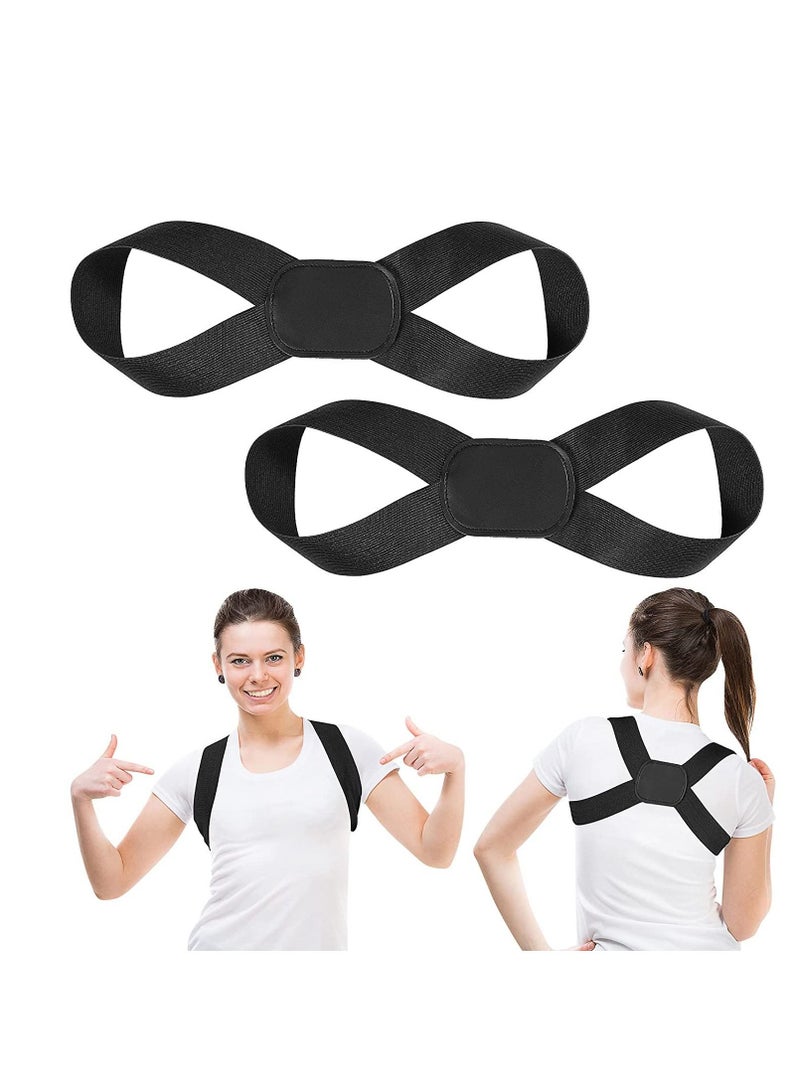 Posture Corrector for Women and Men, 2 Pieces Corset Spine Support Belt Adjustable Upper Back Brace Straightener Neck Shoulder Clavicle Relief, Black (M)
