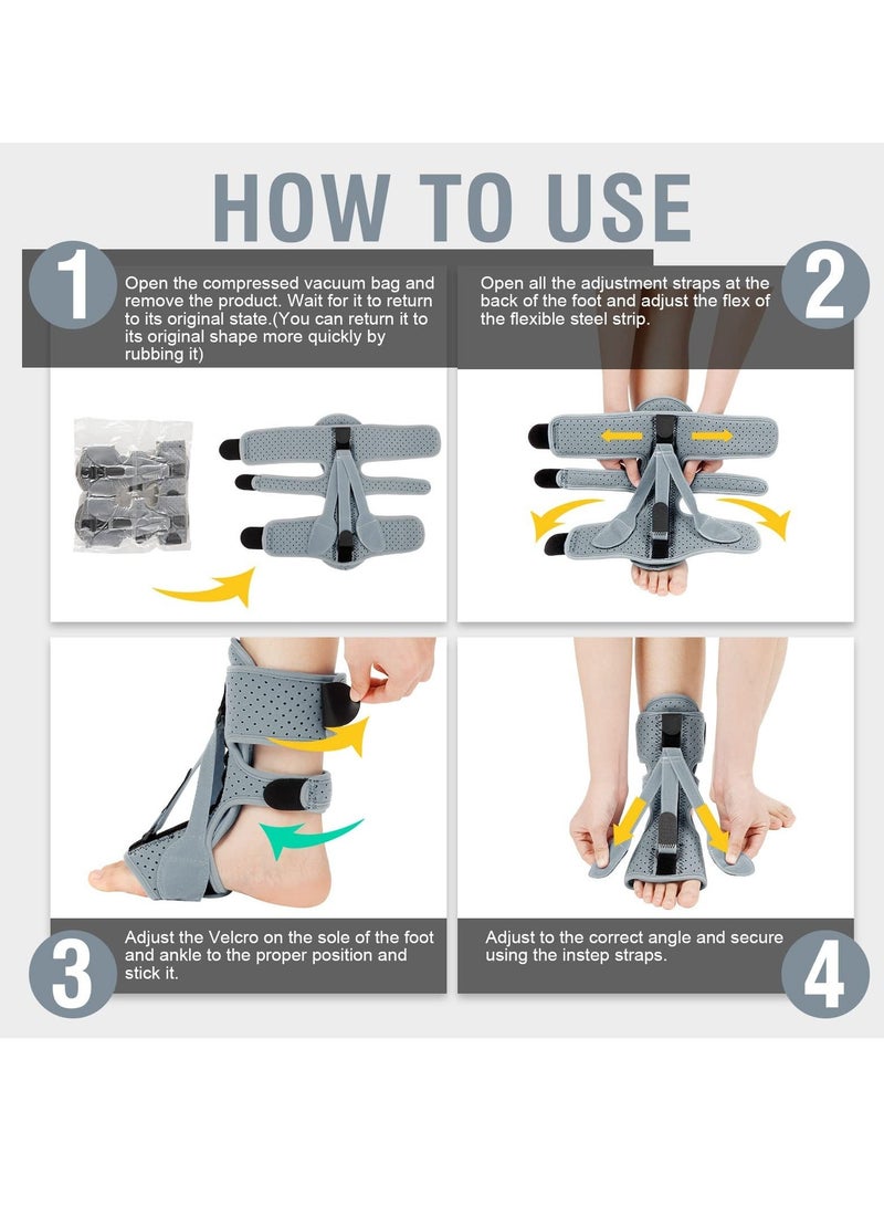 Ankle Support Brace, Adjustable Brace Foot Drop Orthotic Set, for Plantar Fasciitis, Arch Pain, Achilles Tendonitis Women, Men (Gray)