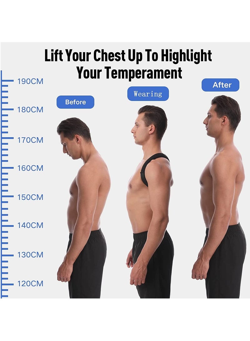 Back Correction Strap, Adjustable Posture Corrector Spine Straightener for Relief of Neck Shoulder Pain Develop Good Seated Standing Men Women Elderly Teens (1PCS Black,L)
