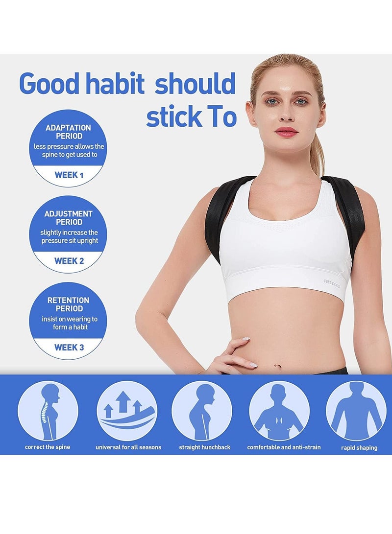 Back Correction Strap, Adjustable Posture Corrector Spine Straightener for Relief of Neck Shoulder Pain Develop Good Seated Standing Men Women Elderly Teens (1PCS Black,L)