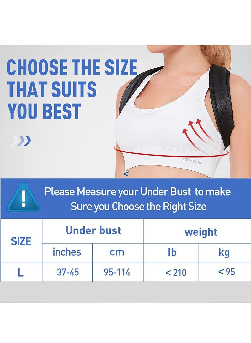 Back Correction Strap, Adjustable Posture Corrector Spine Straightener for Relief of Neck Shoulder Pain Develop Good Seated Standing Men Women Elderly Teens (1PCS Black,L)
