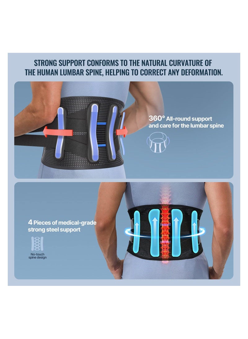 Back Brace for Men and Women Lower Instant Pain Relief from Injury Herniated Disc Sciatica Scoliosis Breathable Adjustable Lumbar Support Belt Large Waist 37.50 to 53 Inch