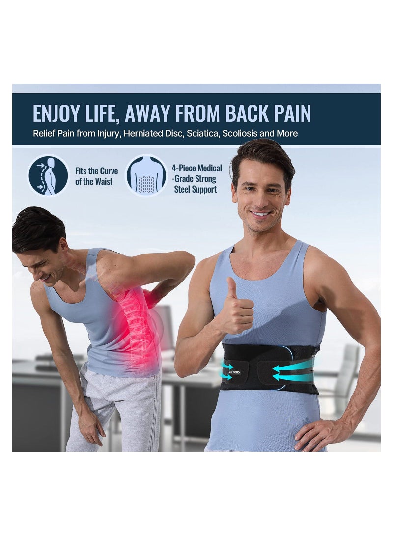 Back Brace for Men and Women Lower Instant Pain Relief from Injury Herniated Disc Sciatica Scoliosis Breathable Adjustable Lumbar Support Belt Large Waist 37.50 to 53 Inch