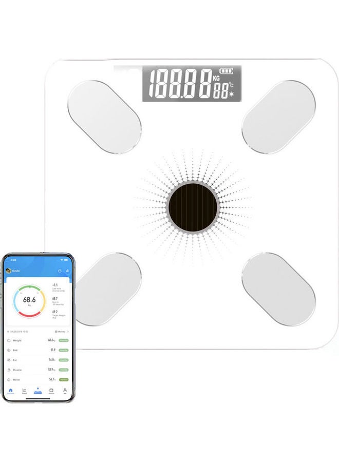 USB And Solar Powered Bluetooth Smart Weight Scale White 26 x 26 x 2.3cm