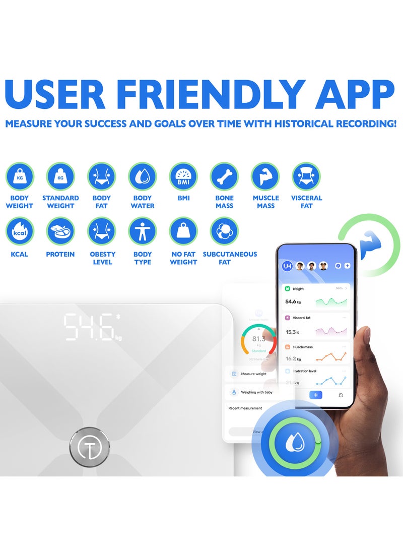 T Electronics Smart Scale for Body Weight with APP - Weight loss control - 14 Health Indicators