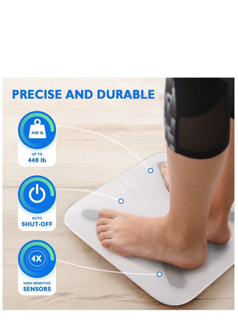 T Electronics - Smart  Body Weight Scale - Digital Scales for  bathroom use - 14 Different Parameters - 440lb - White