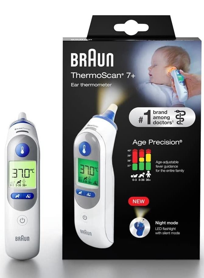 ThermoScan 7+ Ear thermometer with Age Precision and Night Mode IRT 6525, White